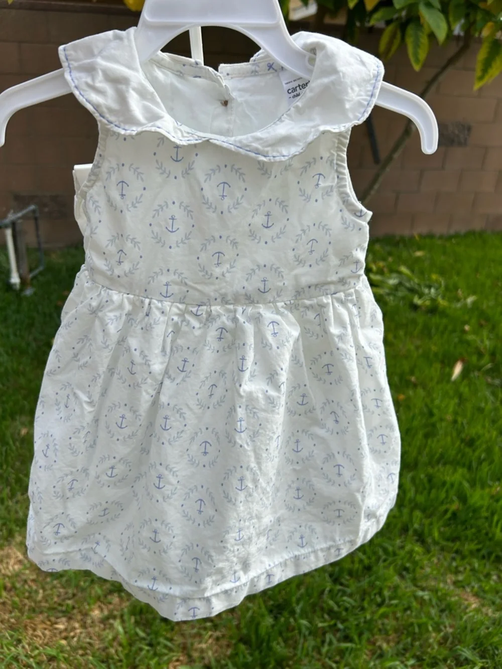 Carter's White Baby Dress with Light Blue Accents